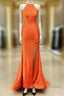 Mermaid Orange Prom Dresses Halter Neck Split