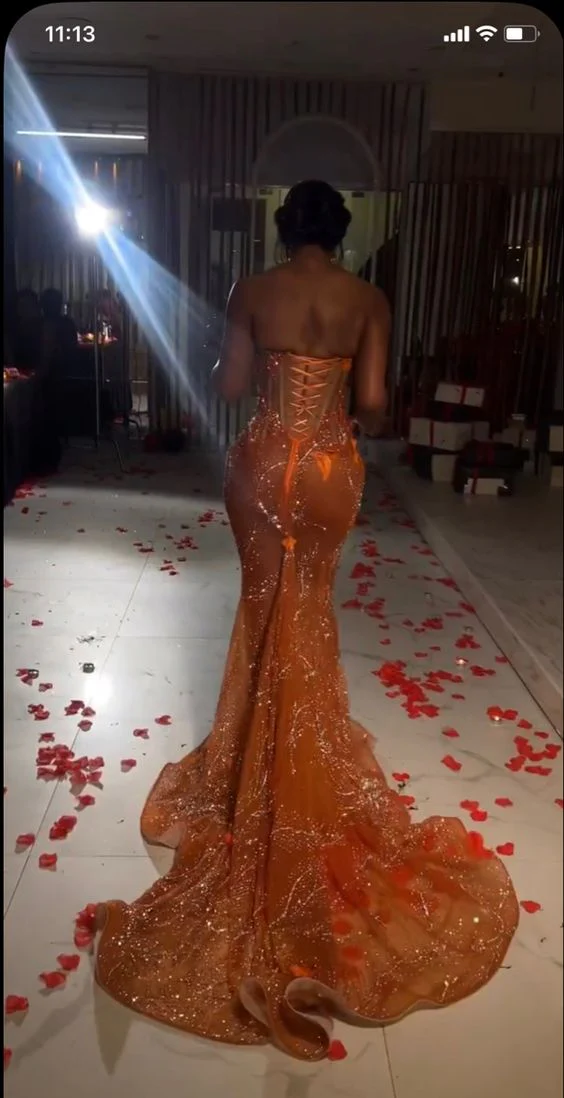 Mermaid Orange Prom Dress Sleeveless 17Th Birthday Outfits