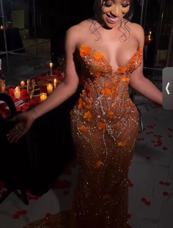 Mermaid Orange Prom Dress Sleeveless 17Th Birthday Outfits