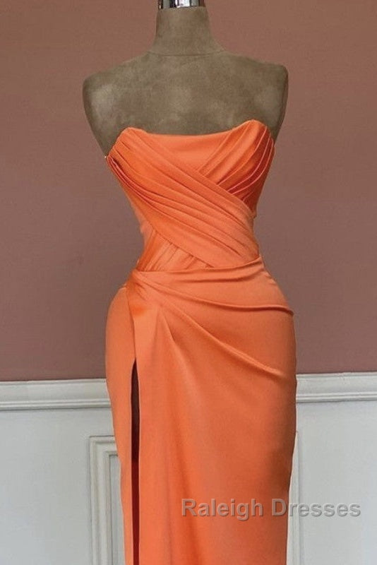 Mermaid Orange Satin Strapless Split Gown Secondary image