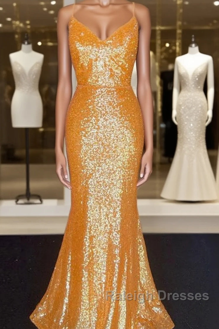 Mermaid Orange Sequin V Neck Dress Main image