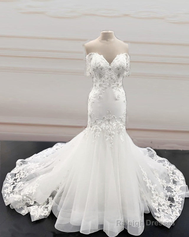 Mermaid Organza Wedding Dress Ruffles Off Shoulder Embroidery
