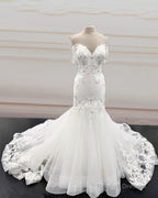 Mermaid Organza Wedding Dresses Ruffles Off Shoulder Embroidery