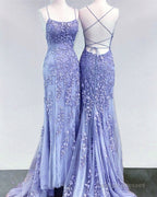 Mermaid Periwinkle Prom Dresses Lace Up Back