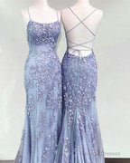Mermaid Periwinkle Prom Dresses Lace Up Back