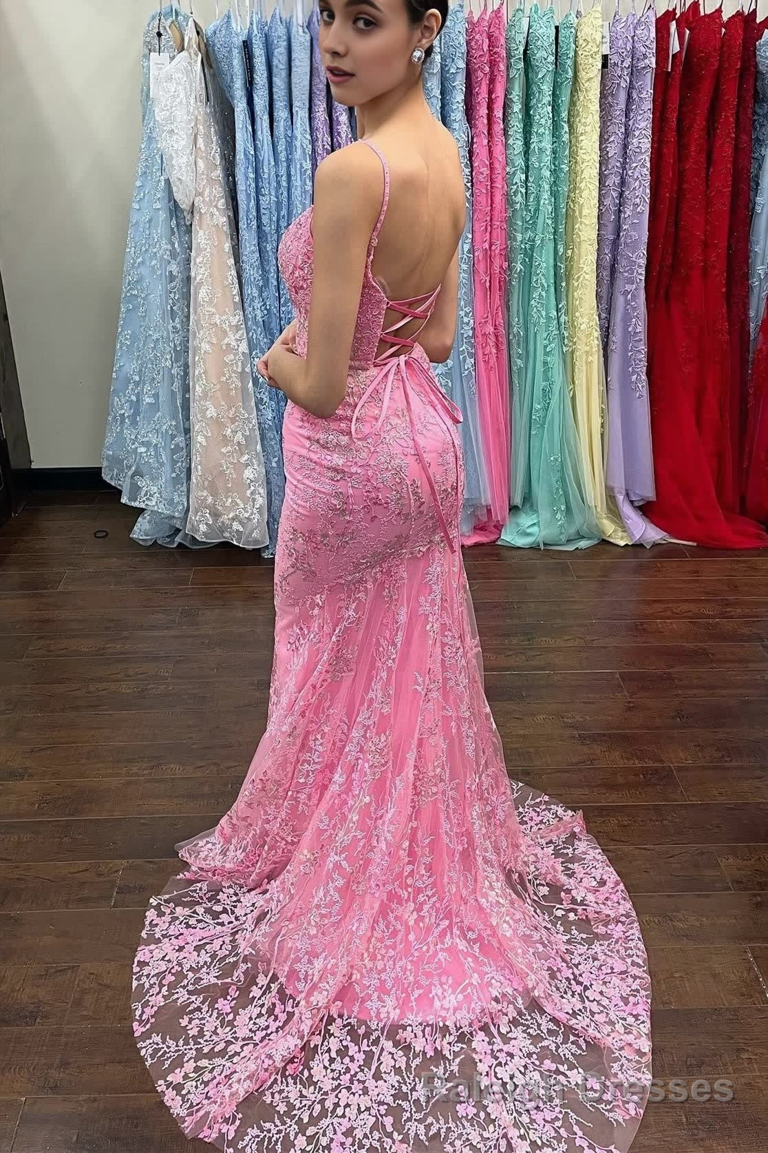 Mermaid Pink Lace Appliques Long Prom Dress Secondary image