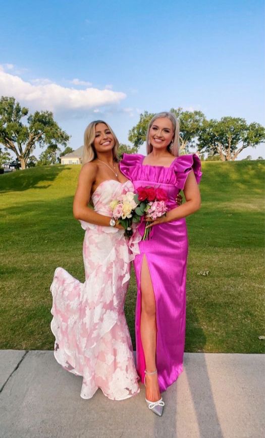 Pink Fashion Elegant Off-Shoulder Printed Floral Mermaid Slim Fit Long Ruffled Ball Gowns Prom Dresses Prom Dresses Secondary image