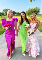 Pink Fashion Elegant Off-Shoulder Printed Floral Mermaid Slim Fit Long Ruffled Ball Gowns Prom Dresses Prom Dresses