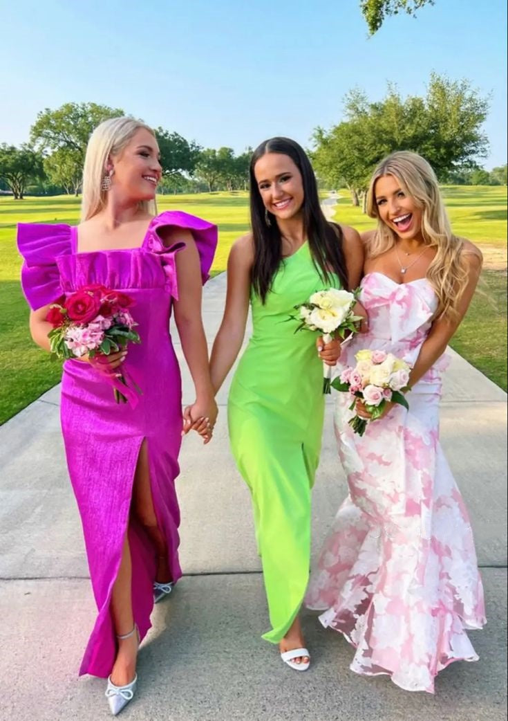Pink Fashion Elegant Off-Shoulder Printed Floral Mermaid Slim Fit Long Ruffled Ball Gowns Prom Dresses Prom Dresses