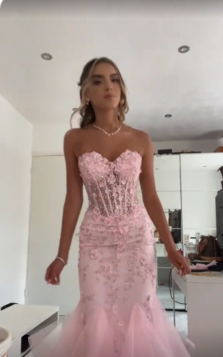 Mermaid Pink Tulle Long Prom Dresses Prom Dresses