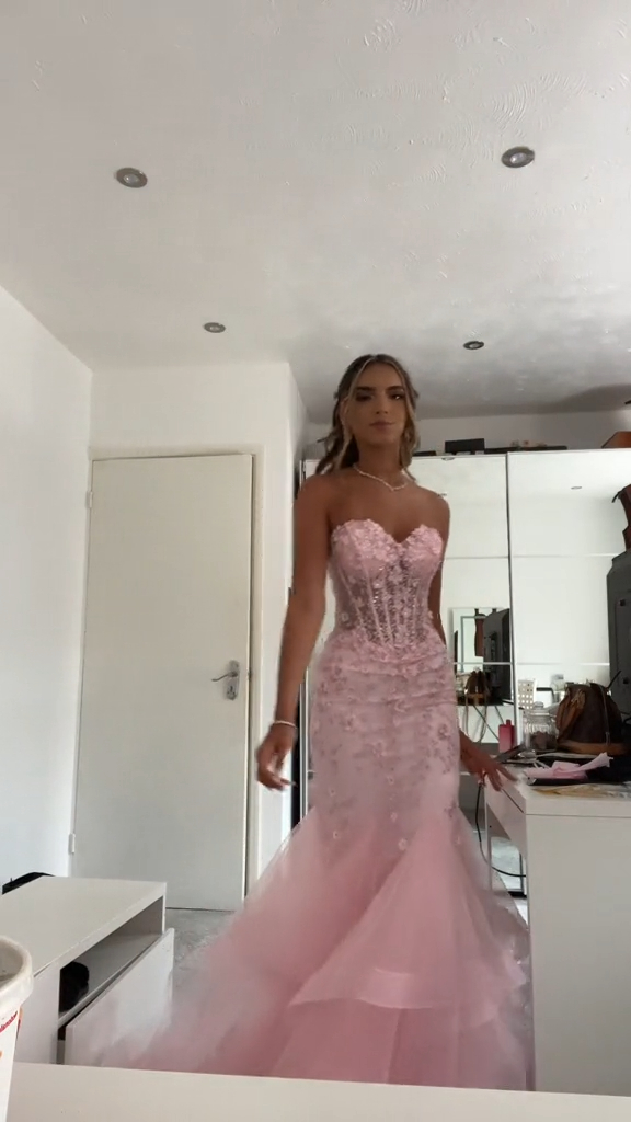 Mermaid Pink Tulle Long Prom Dresses Prom Dresses