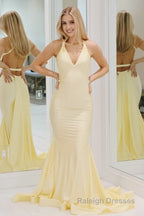 Mermaid Pink V Neck Backless Satin Long Prom Dress