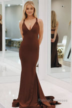 Mermaid Pink V Neck Backless Satin Long Prom Dress