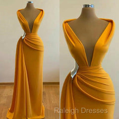 Mermaid Prom Dresses Deep Neck Sexy Satin Evening Dress Cheap Sweep Cocktail Dress