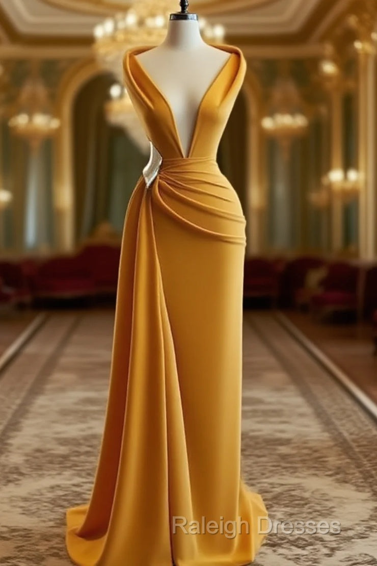 Mermaid Prom Dresses Deep Neck Sexy Satin Evening Dress Cheap Sweep Cocktail Dress Main image