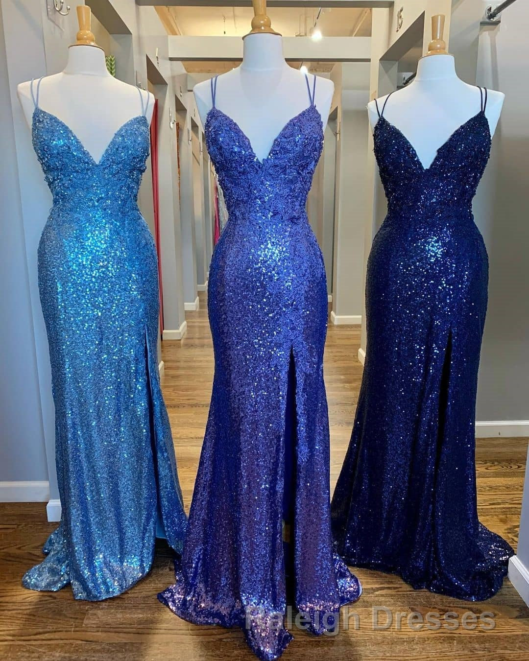 Mermaid Purple Sequins Prom Dresses Long with Slit Navy Blue Prom Gowns