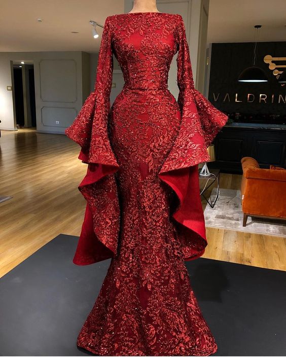 Mermaid Red Long Prom Dresses Sequin Prom Dresses