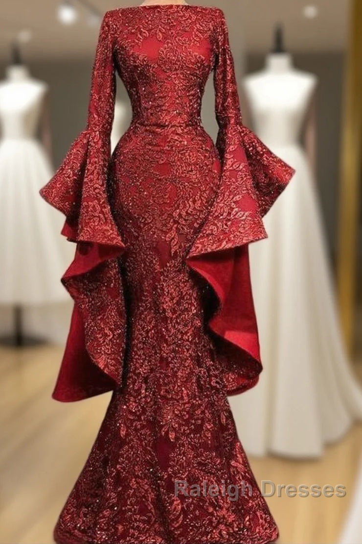 Mermaid Red Long Prom Dresses Sequin Prom Dresses Main image