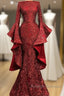 Mermaid Red Long Prom Dresses Sequin Prom Dresses