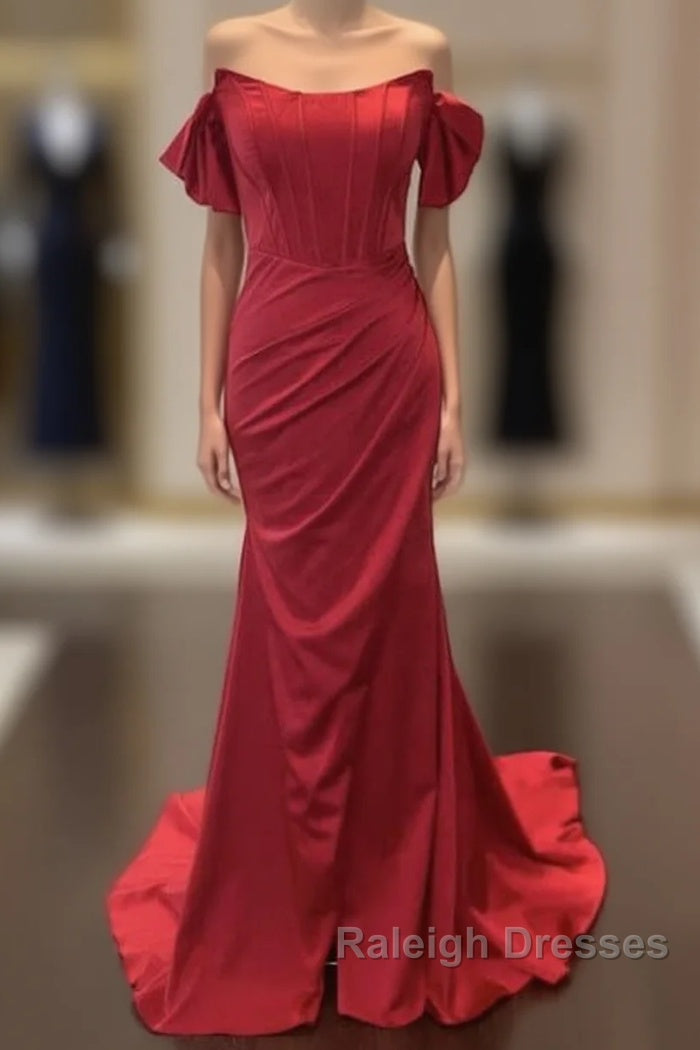 Mermaid Red Satin Corset Dress Off The Shoulder Main image