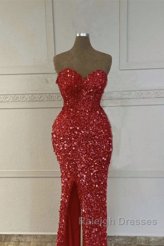 Mermaid Red Sequin Strapless Gown
