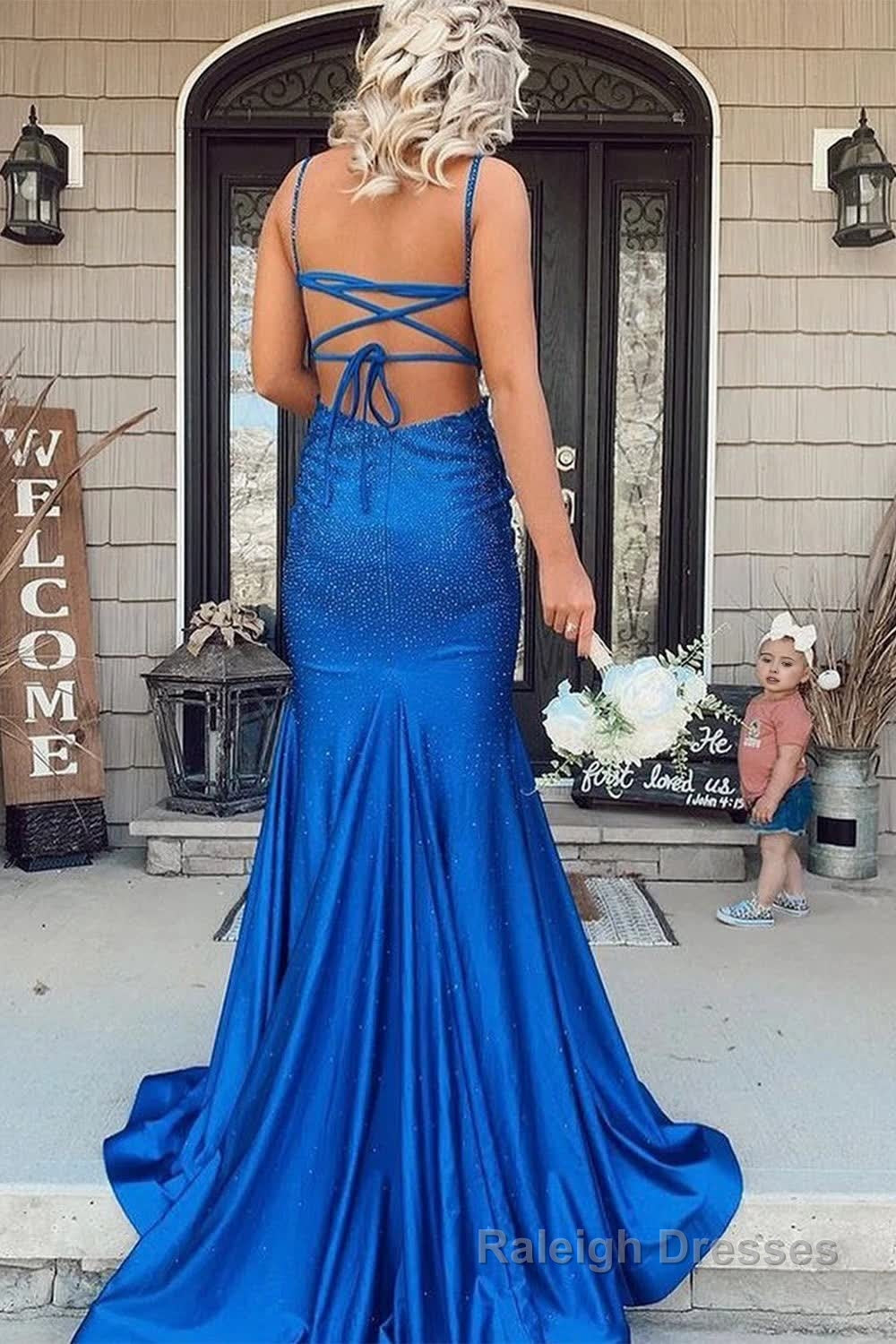 Mermaid Royal Blue Backless Long Prom Dress Secondary image