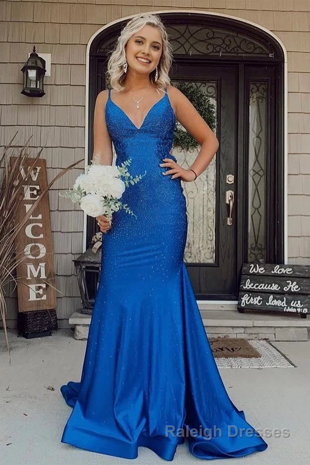 Mermaid Royal Blue Backless Long Prom Dress Main image