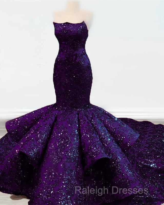 Mermaid Ruffles Strapless Sequins Pattern Dresses