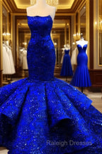 Mermaid Ruffles Strapless Sequins Pattern Dresses