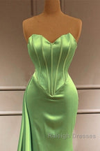 Mermaid Sage Green Corset Satin Prom Dresses