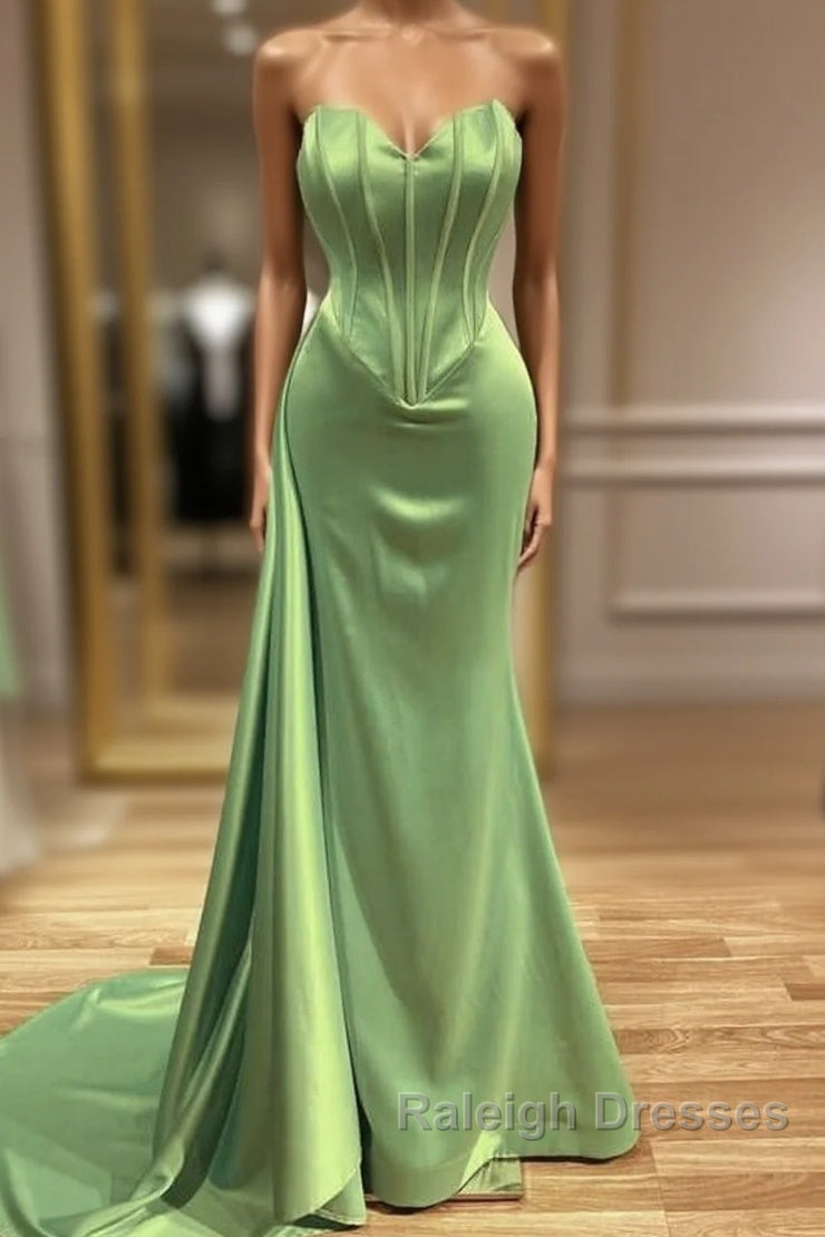 Mermaid Sage Green Corset Satin Prom Dresses Main image