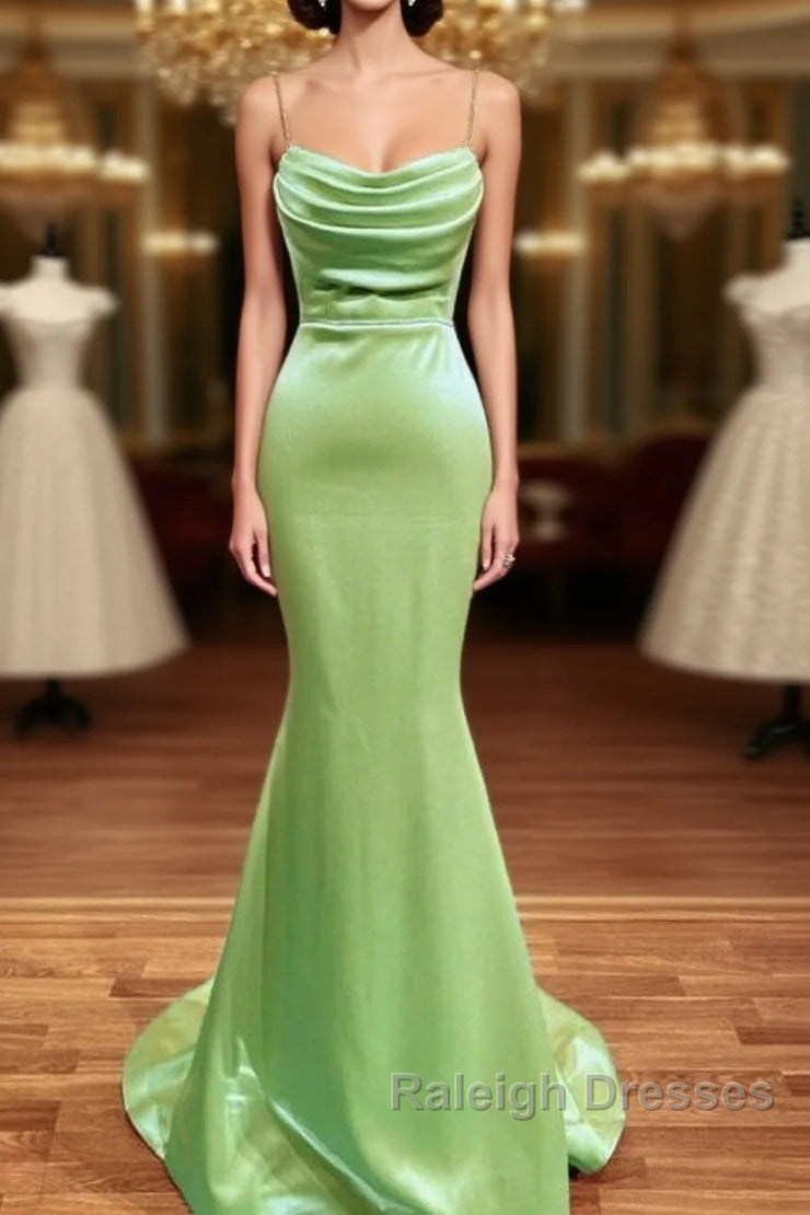 Mermaid Sage Green Spandex Dresses Cowl Neck