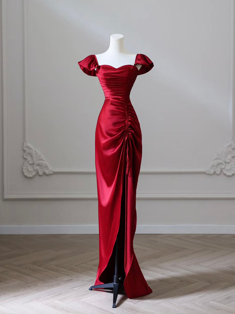 Mermaid Satin Burgundy Long Formal Prom Dress, Mermaid Burgundy Long Formal Dress Main image