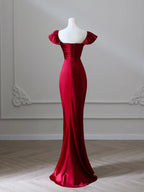Mermaid Satin Burgundy Long Formal Prom Dress, Mermaid Burgundy Long Formal Dress