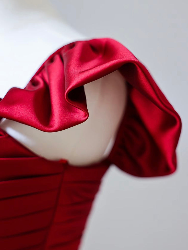 Mermaid Satin Burgundy Long Formal Prom Dress, Mermaid Burgundy Long Formal Dress