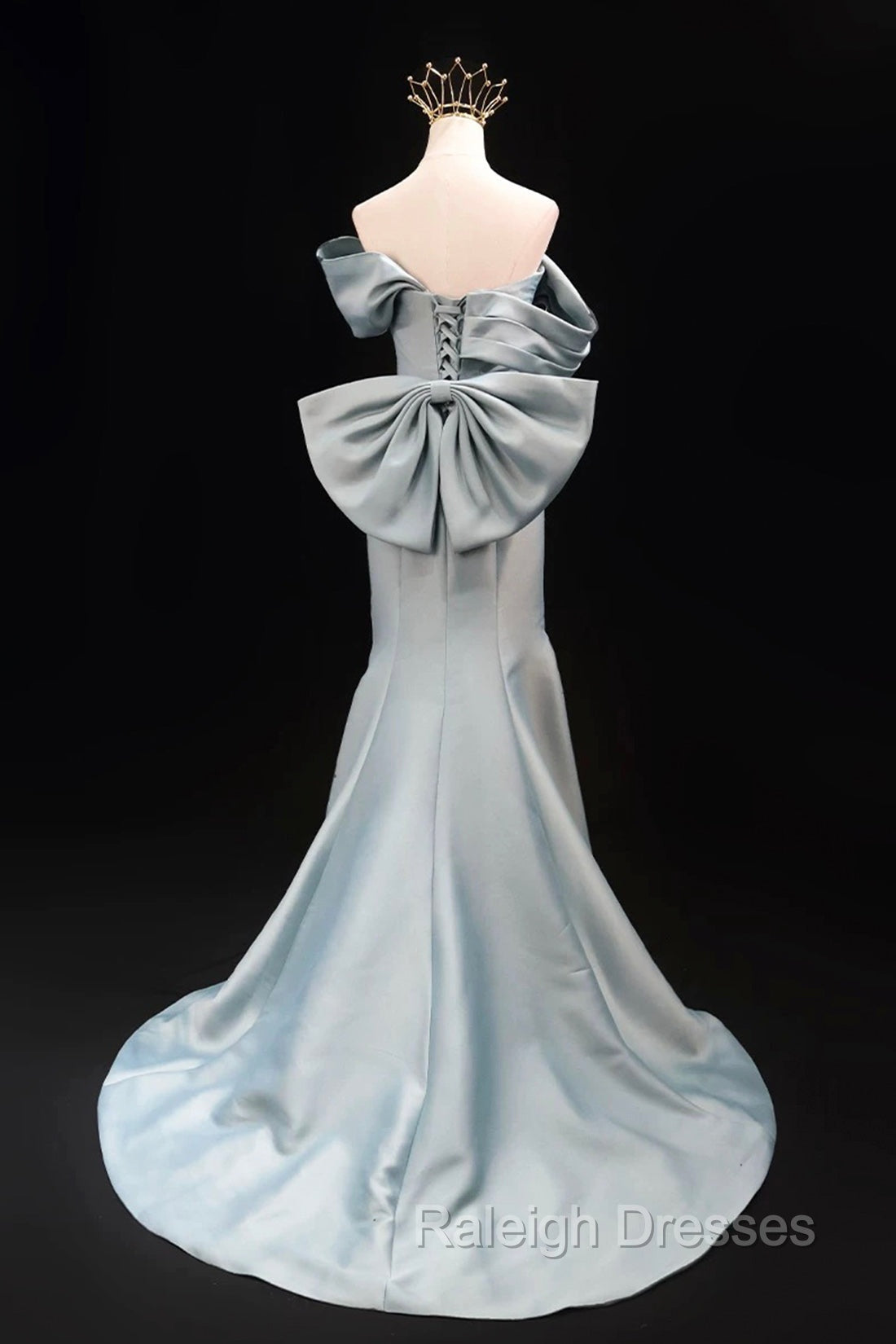 Mermaid Satin Floor Length Prom Dress, Blue Off The Shoulder Prom Prom Dress Secondary image
