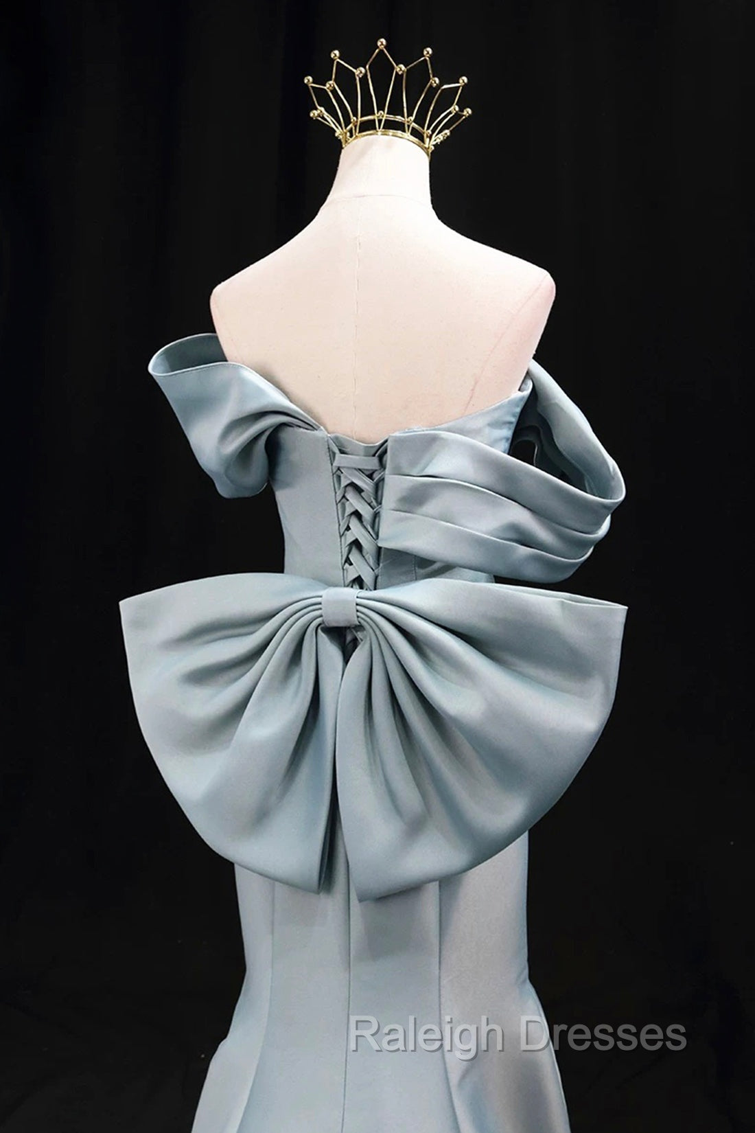 Mermaid Satin Floor Length Prom Dress, Blue Off The Shoulder Evening Party Dress