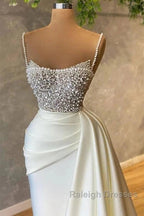 Mermaid Satin Spaghetti Strap Sweetheart Sequined Beaded Long Prom Dress Gorgeous Evening Dress