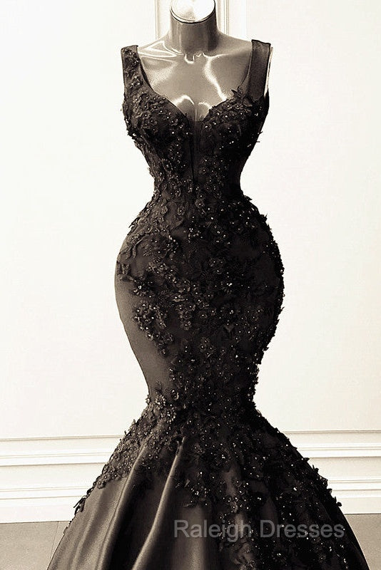 Mermaid Satin Spaghetti Straps Dress With 3D Flowers