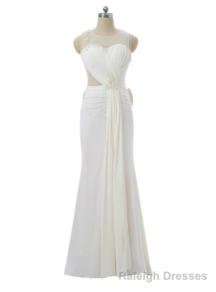 Mermaid Scoop Chiffon Pearls Bow See Through Long Evening Dresses Main image
