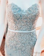 Mermaid Seafoam Blue Lace Prom Dress