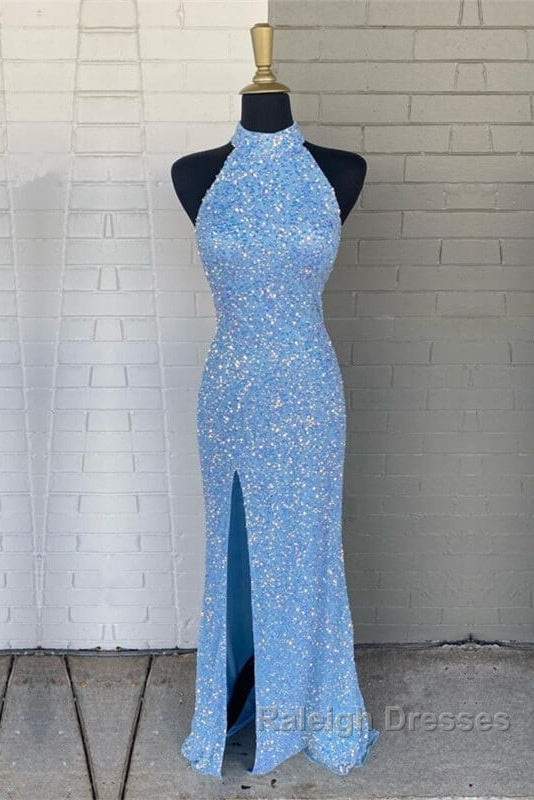 Mermaid Sequin Halter Slit Dress