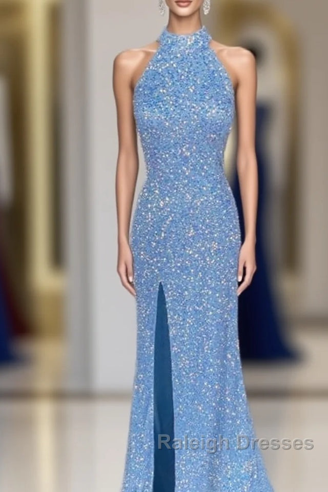 Mermaid Sequin Halter Slit Dress