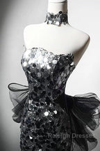 Mermaid Sequin Tulle Black Long Prom Dresses Black Long Prom Dresses