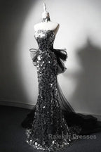 Mermaid Sequin Tulle Black Long Prom Dresses Black Long Prom Dresses