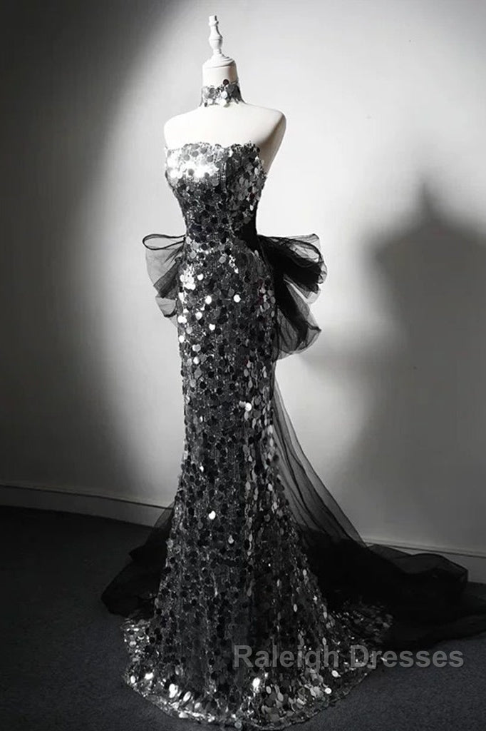 Mermaid Sequin Tulle Black Long Prom Dresses Black Long Prom Dresses