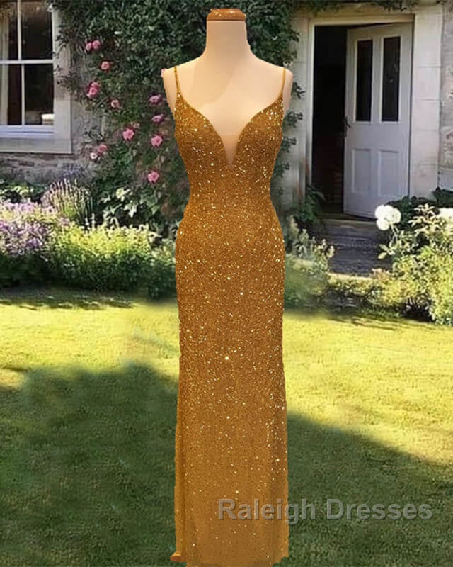 Mermaid Sequined Beaded V-Neck Prom Dresses