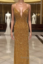 Mermaid Sequined Beaded V-Neck Prom Dresses