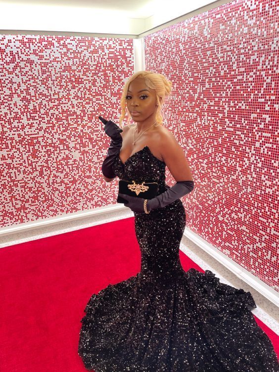 Mermaid Sequins Black Long Formal Prom Dress 22Th Birthday Outfits With Sleeves