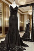 Mermaid Sequins Bridesmaid Dresses Cowl Neck